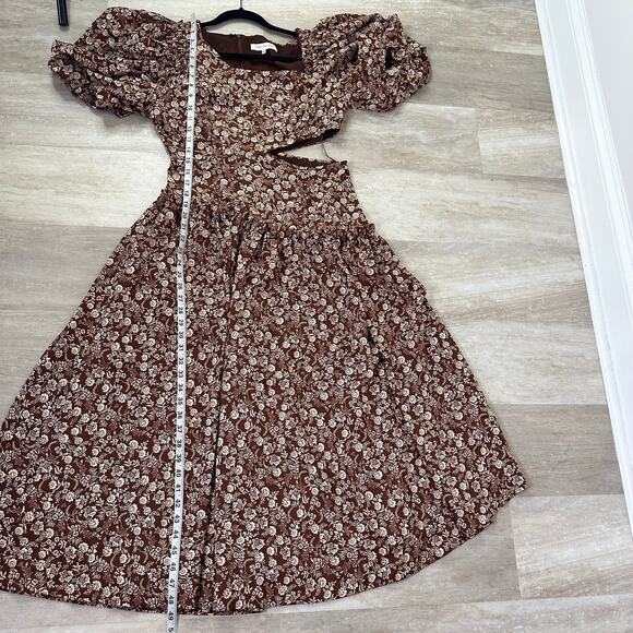 Sophie The Label Cut Out Puff Sleeve Brown floral midi dress - Picture 9 of 9